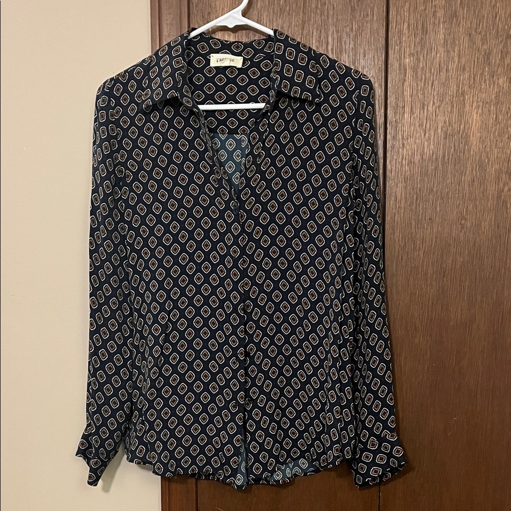 L'AGENCE Navy Geometric Button-Down Shirt